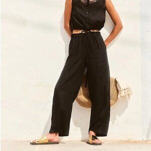 J.Crew Soleil wide leg pant in linen Black XS